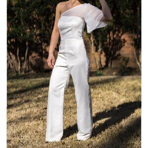 Shell N One Shoulder Wide Leg Jumpsuit White XSP Evening Party Cocktail Wedding